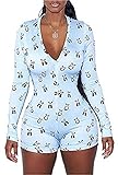 MissShorthair Onesies Women Sexy, Cute Onesie Pajamas for Women Long Sleeve Panda Blue Small, Panda Blue, Small