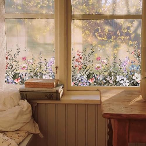 Floral Window Film, Spring Tropical Window Clings, 11.81''x35.43'' miniatura 6