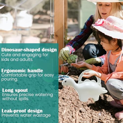 Image of Amazon Brand - Umi Dinosaur Shape Kids Watering Can 1 Litre Plastic Garden Watering Can Toy for Children Lightweight Easy Pour Water Can for Indoor Outdoor Plants Gardening Gift for Boys Girls (White)