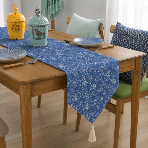 Image of STITCHNEST 'Nomad Weave Collection' Jacquard Table Runner 13x72 Inches| Tassel Finish | Modern Dining Table Decor