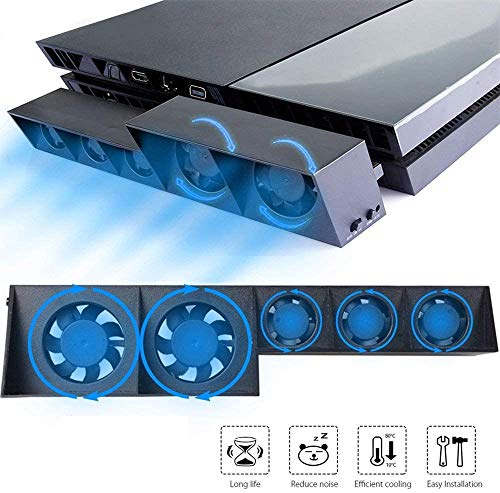 Linkhood Cooling Fan for PS4, USB External Cooler 5 Fan Turbo Temperature Control Cooling Fans for Sony Playstation 4 Gaming Console