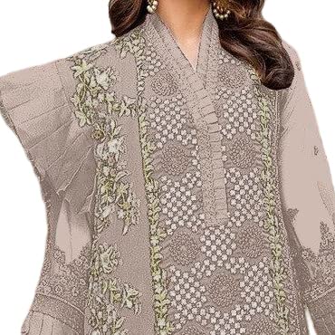 Image of Miss Ethnik Women's Faux Georgette Semi Stitched Top With Unstitched Bottom and Nazmin Dupatta Embroidered Straight Kurta Dress Material (Pakistani Salwar Suit)