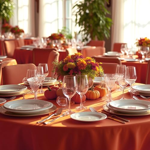 Image of sancua Thanksgiving Round Tablecloth 90 Inch Diameter, 8 Pack Burnt Orange Circle Polyester Fabric Fall Table Cloth for Holiday Party Reception, Washable Table Cover (Fit 30-72 Inch Tables, Rust)