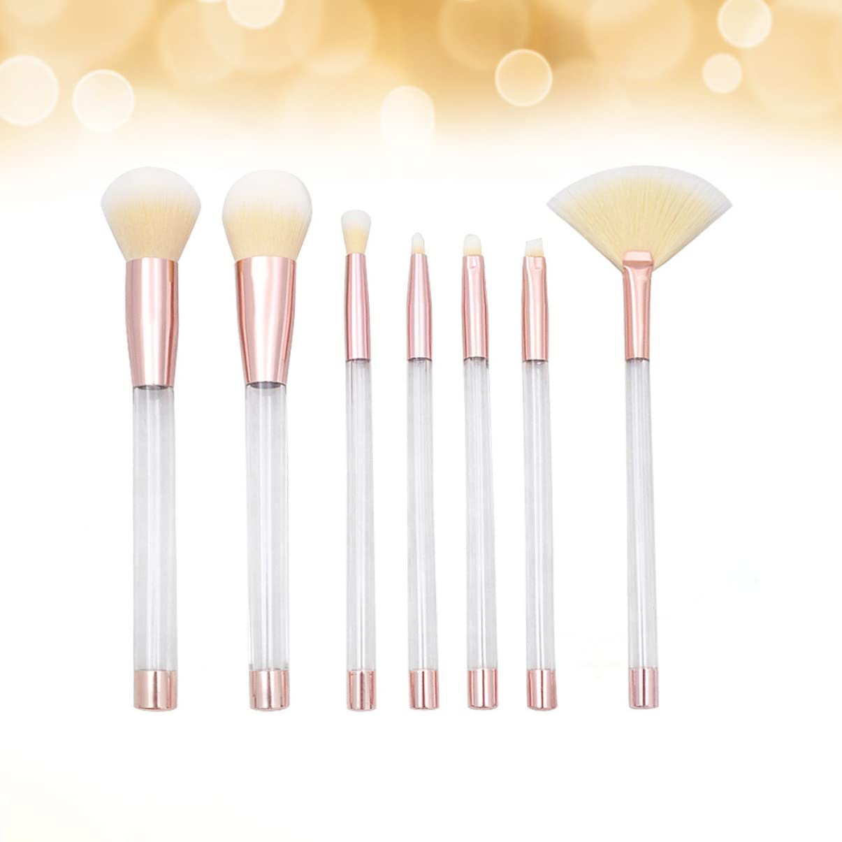 POPETPOP 21pezzi Pennelli Per Trucco Cristallo Trasparente Manico Vuoto Strumento Diy Per Cosmetici Con Set Di Pennelli Per Makeup Manico Trasparente Rosa Oro Base Gialla Setole Bianche
