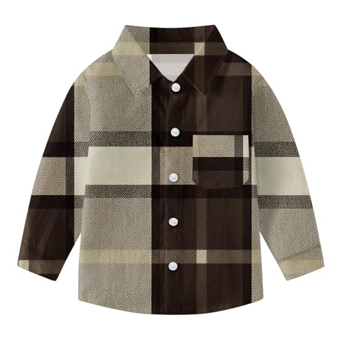 Toddler Kids Flannel Shirts Button Up Plaid Shirt Jacket Fall Long Sleeve Collared Top School Uniform 6 Months-8Y3