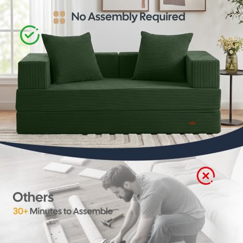Image of COMAX Futon Sofa Bed, Convertible Sofa Bed, Folding Boneless Couches | Boneless Couch for living room, 4‑in‑1 Fold Out Small Foldable Loveseat Floor Sleeper Mattress Lounge Space‑Saving, Green