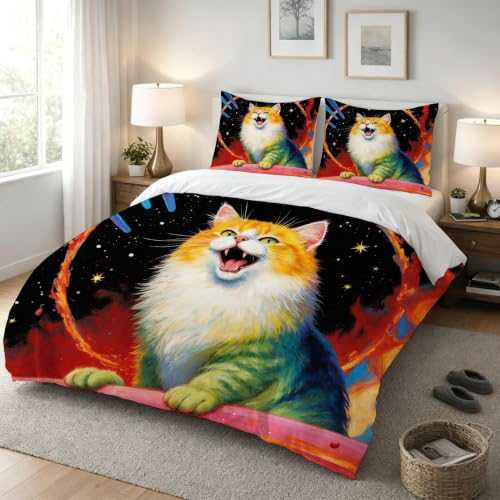 Housse de Couette Chat avec Fermeture Éclair Invisible en Microfibre - 4