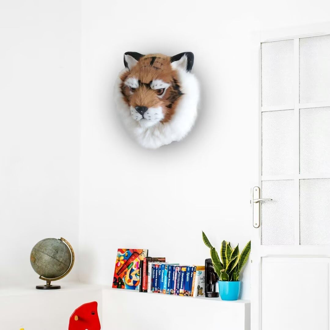 Tierkopf Wandbehang, Simulierter Plüsch Tiger Tier Wanddekoration, Tier Kinderzimmer Wanddekorationen Wandkunst Kinderzimmer Dekoration Anhänger Spielzeug für Wohnzimmer Schlafzimmer
