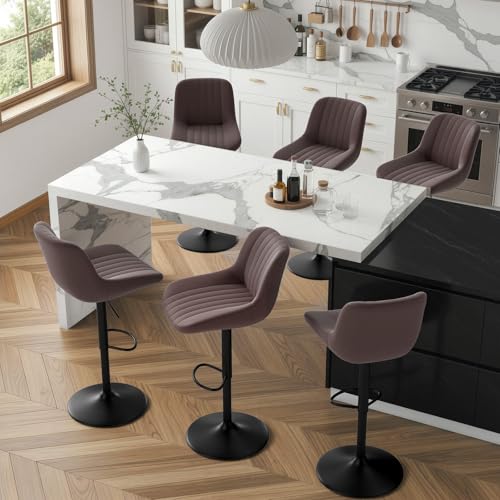 Image of Nalupatio Bar Stools Set of 3, Adjustable Modern Swivel Bar Stools with Backs, Counter Height Performance Fabric Island Chairs for Home Kitchen, Dark Brown