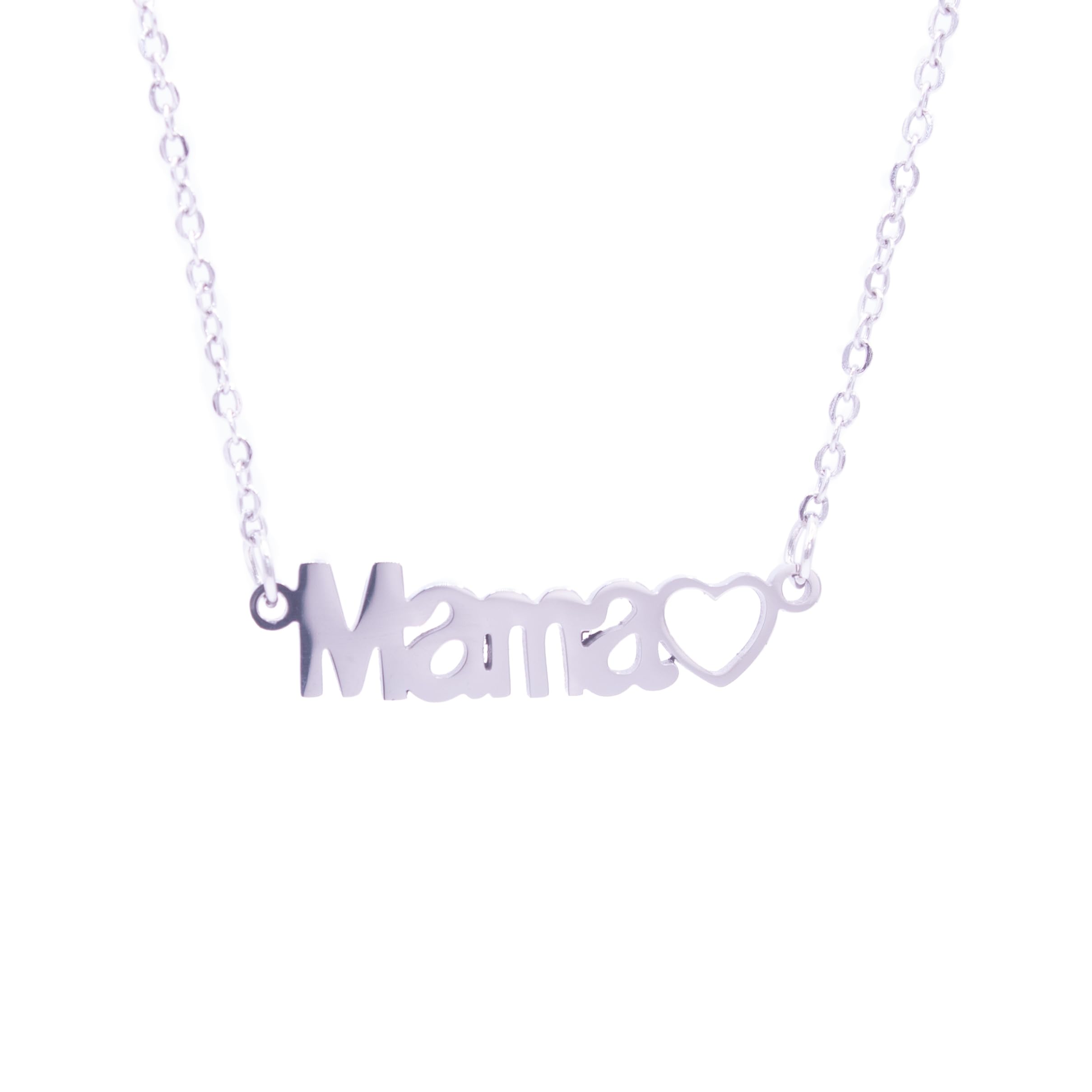 HandmadeColgante Mamá. Collar personalizado Mamá y cadena de acero inoxidable. Colgante día de la madre o cumpleaños. Perfecto para regalar. (plateado corazón)