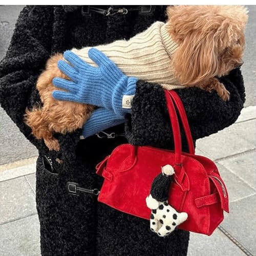 Suede Purse Red Cute Suede Bag Soft Satchel Purse for Women Cute Bowler Handbag with Dog Charm Top Handle Shoulder Bags 20252