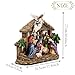 Valery Madelyn Christmas Nativity Figurines with LED Lights, Red Gold Holy Family Nativity Scenes Set Resin Manger for Xmas Indoor Home Table Fireplace Holiday Decorations, 10.6 Inch Tall