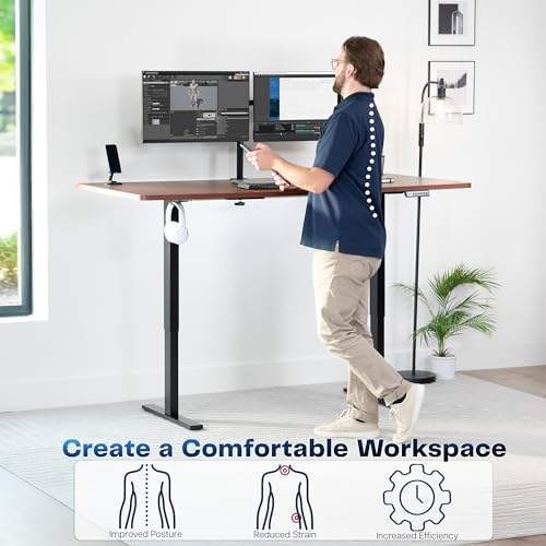 Image of VIVO Dark Walnut 71 x 36 in Standing Desk, DESK-KIT-1B7D-36 | Electric, Holds 220 lbs, Sit Stand, Height Adjustable, Extra Deep Table Top, Memory Presets, 1B Series, Black Frame