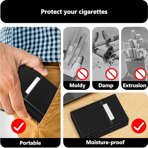 roygra Cigarette Case 3 Pack - 85mm King Size, Magnetic 20 Capacity Aluminum (Black + Silver + Blue) - Image 5