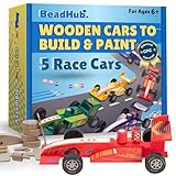 Build & Paint Your Own Wooden Cars-5 Unique & Easy Assemble Model Race Cars to Paint, DIY Arts & Crafts Activity Kit for Kids Boys, Painting Craft Kits, Build A Car Art Stuff for Ages 6 Year Old & Up