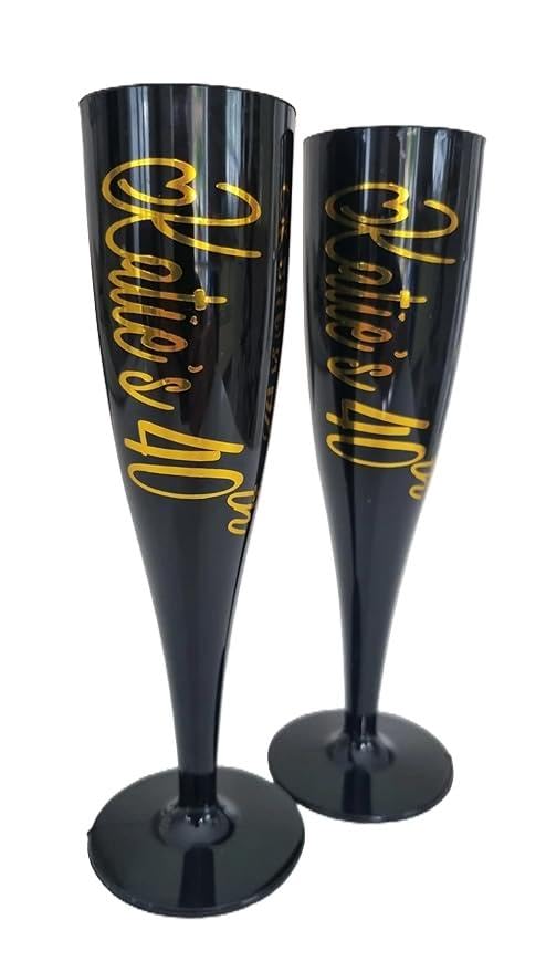 Personalised Plastic Glass, White, Black, Hot Pink, Champagne Flute, 175ml, Prom, Wedding Favours, Baby Shower