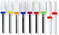 Kit 9 Brocas Cerâmica + Caixa Suporte Unhas Gel Fibra Vidro