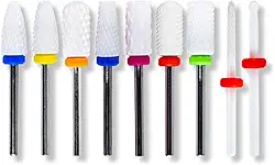 Kit 9 Brocas Cerâmica + Caixa Suporte Unhas Gel Fibra Vidro