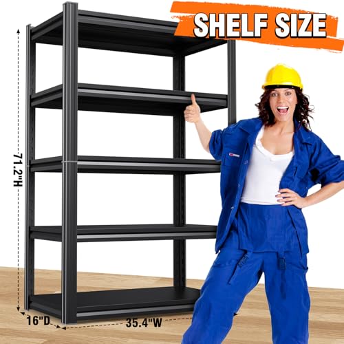 Image of 71 inch Hx35 Wx16 DMetal Garage Shelving-2500LBS 5 Tier Storage Shelves,Adjustable Heavy Duty Shelving Unit and Storage Large Rack,Utility Steel Shelf for Shop Warehouse Industrial Pantry Basement