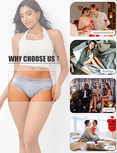 Image of ALL OF SHE Womens Cotton Underwear Cheeky Lace Bikini Panties Sexy Briefs Soft Breathable Lingerie for Ladies Underwear Pack
