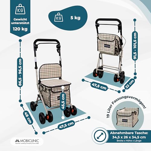 Mobiclinic®, Einkaufstrolley rollator, Gehwagen mit großer einkaufstasche und sitz, 21l, Faltbar leicht, Einkaufswagen, Doppeltes bremssystem, Gehhilfe, Aus stahl, Stabil – Bild 3
