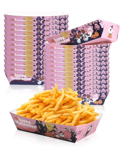 24 PCS Pink Paper Food Trays for Halloween Party Supplies, Dispos...