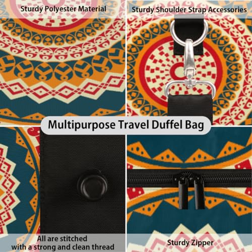 Mandala Print Travel Duffel Bag, Ethnic Tribal Sports Tote Gym Bag, Foldable Weekender Overnight Bag, Luggage Handle Bag for Women Men3