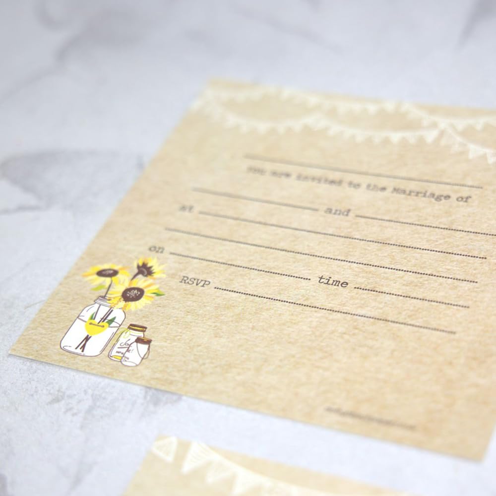 Dotty about Paper Premium Wedding Postcard Invitations, Rustic Sunflowers - Image 2