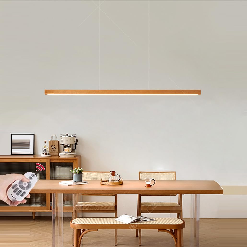 Moderno LED Lámpara Colgante de Madera Dimmable para Mesa de Comedor - Diseñador Lineal Altura Ajustable - Araña para Cocina Oficina