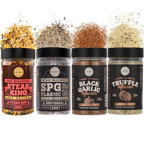 Steak House Collection Premium Seasonings - Schwarzer Knoblauch, Trüffel, Steak King & SPG BBQ Rubs | 4 Stück | Gourmet Grill Geschenk | 100% natürlicher Geschmacksschub