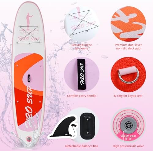 H2OSUP Inflatable Stand Up Paddle Board 10'6''/10' × 30" × 6" with Premium SUP Paddle Board Accessories & Backpack, Ultra-Light, Wide Stable Design, Non-Slip Deck for Youth & Adults