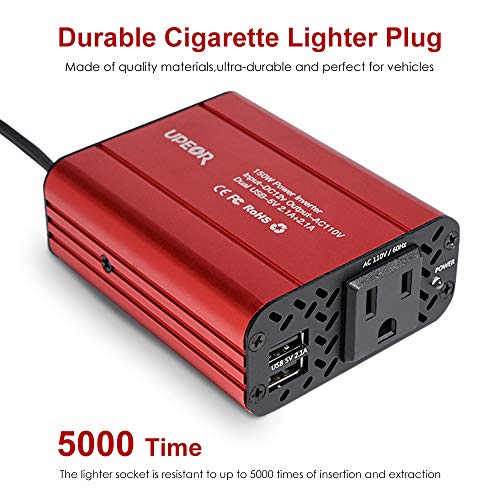 150W Car Power Inverter 12V DC to 110V AC Converter with 4.2A Dual USB Car Charger Adapter Modified Sine Wave Converter with AC Outlet for Car(Red)