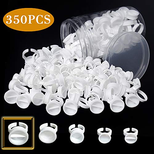 Quewel Glue Rings Large Seperated 350 PCS Lash Extension Tattoo Glue Pigment Ink Rings Holder Nail Makeup Disposable Plastic White 5 Styles 200 Pcs,350Pcs,650Pcs (Large Seperated, 350 PCS)