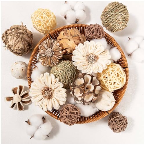 LGFMGWH 17Pcs Vintage Decorative Balls for Potpourri Bowl Filler Bowl Filler for Table Centerpiece Home Decor Woven Rattan Wicker Balls Rattan Wicker Orbs Fillers for Vase Jar Dough Bowl