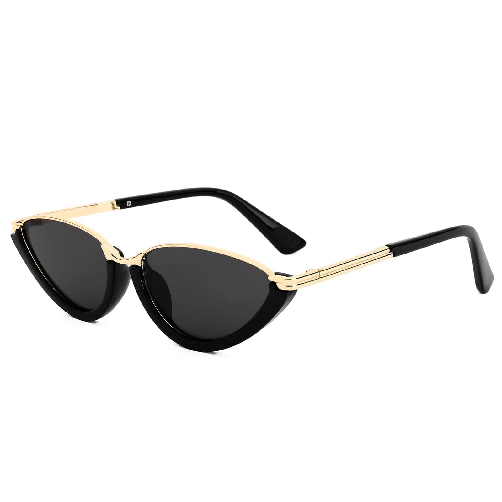 Retro Cat Eye Sunglasses for Women Trendy Gold Shades 90s, Y2k, Vacation Fashion Accessories, Small Narrow Half-frame Sunnies JX2117, UV Sun Protection