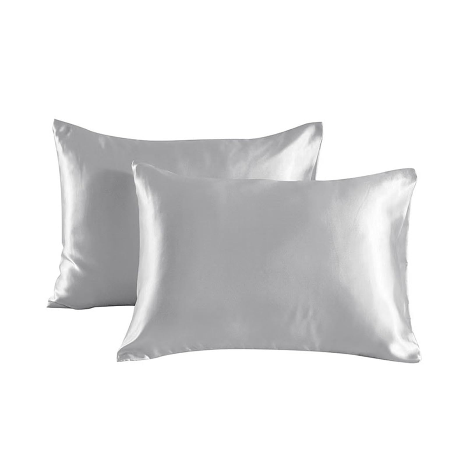 Silky Pillow Covers, 2Pcs Multicolor Silk Satin Pillowcase 51x66-76cm(Light Grey,51x66cm(20x26 inch))