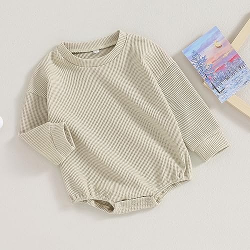 Baby Boy Girl Crewneck Sweatshirt Romper Waffle Knit Long Sleeve Bubble Romper Oversized Sweater Bodysuit Tops2