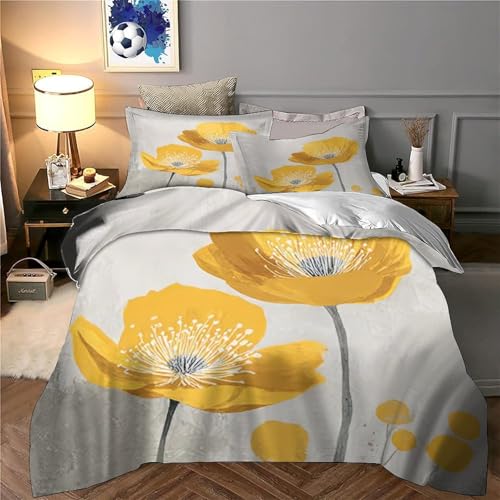 Housse de couette hypoallergique pavot jaune pour lit simple - 6