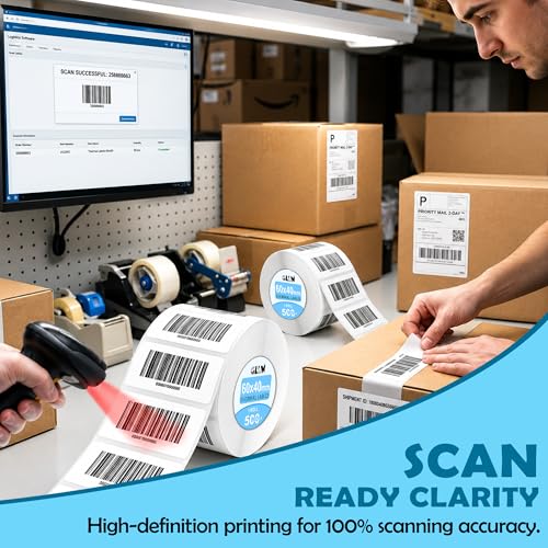 Image of GLUN 60x40mm Size 500 Sticker Smudge-Free Barcode & Price Tag Stickers for Thermal Printers, Paper Sticker for Warehouse, Shops Use