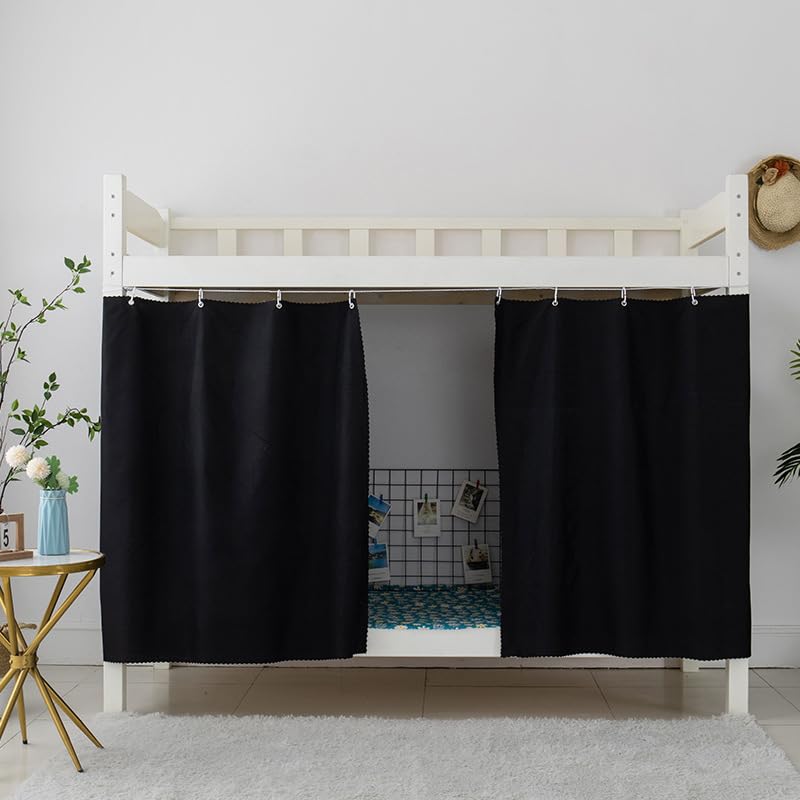 AUCOOMA Thickened Blackout Bunk Bed Curtains Dorm Room Privacy Canopy Bottom Loft,Black,2 Pieces