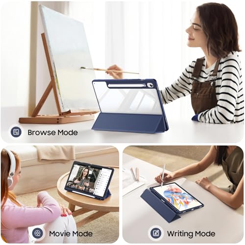 Image of Fintie Hybrid Slim Case for Samsung Galaxy Tab S9 FE 10.9 Inch /Galaxy Tab S9 11 Inch 2023 with S Pen Holder, Shockproof Cover with Clear Transparent Back Shell, Auto Wake /Sleep, Navy | with S Pen Holder Shockproof Cover with Clear Back Shell, Auto Wake /Sleep, Navy