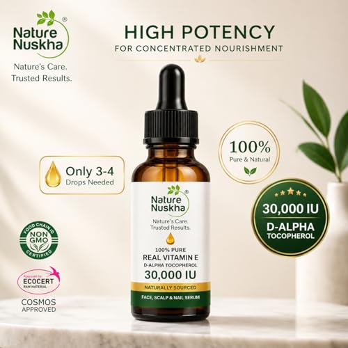 Image of Real Vitamin E Oil 30,000 IU | Undiluted D-Alpha Tocopherol Serum | Dermatologically Tested | For Skin Glow, Hair Nourishment & Stronger Nails | Non-GMO Certified | 30ml