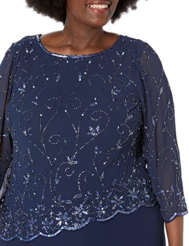 Image of J Kara Women's Plus Size Beaded Scallop Bodice Asymmetrical Gown