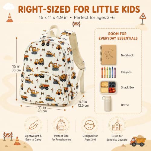 Image of LOIDOU Toddler Backpack Boys Kids Preschool Kindergarten School Backpack Book Bag for Daycare Nursery Travel (Construction Car, L)