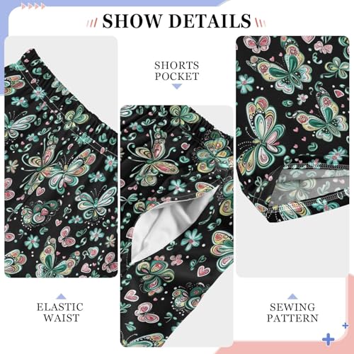 senya Vintage Green Butterflies Long Pajama Pants Bottoms Soft Sleepwear with Pockets4