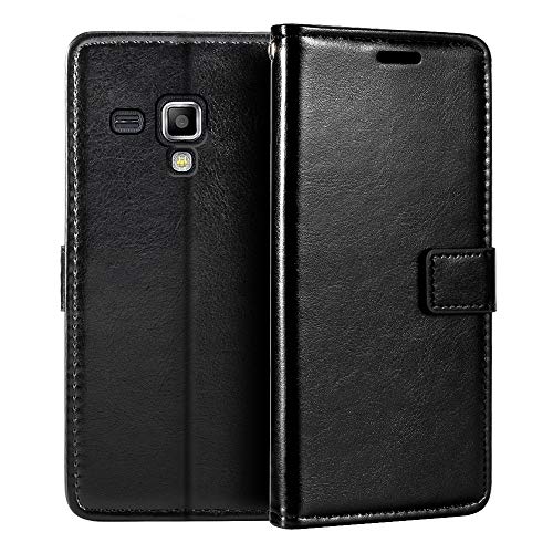 Étui Portefeuille en Cuir PU Compatible avec Samsung Galaxy Trend S Duos S7562, Housse à Rabat Magnétique avec Emplacements Cartes et Fonction Support (Noir)