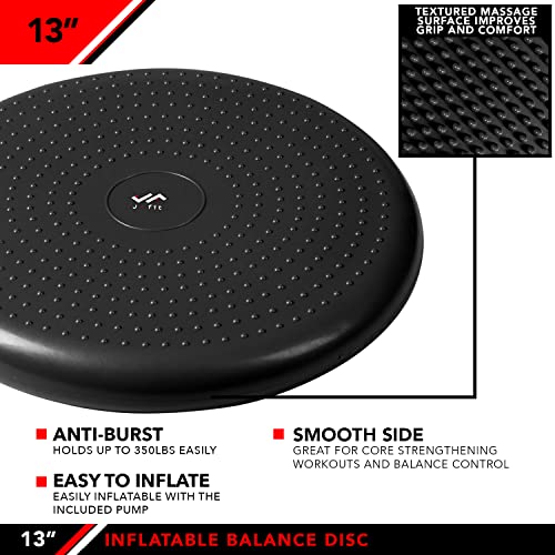 Image of JFIT Inflatable Balance Disc - 13 inch or 26 inch Large Wobble Cushion Trainer - Durable Exercise Balance Pad for Coordination, Stability, and Core - Home, Gym, and Pet Training