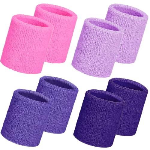Image of WILLBOND 8 Pack Wrist Sweatbands Sports Wristbands Tennis Sweatbands Neon 80s Thick Cotton Gymnastics Sweat Band Athletic Football Soccer Sports Wristband for Men Women Party