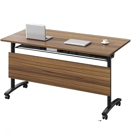 オフィス折りたたみ式コンピューターテーブル、モバイルフリップトレーニングテーブル、ロッキングローリングホイール、スチールベース、ラミネートトップ(カラー:ブラウン、サイズ:120 x 40 x 75cm) (ブラウン 140 * 40 * 75cm) (ブ