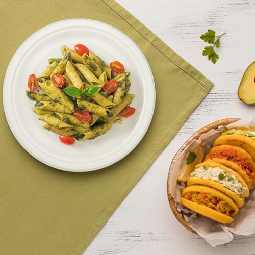 Image of EATONS Bagasse Disposable Plates [11 inch, 25 Pack] I Eco Friendly Biodegradable Compostable Sugarcane Paper Plates | Full Meal I Serve Snacks & Dinner I Birthday, Wedding, Party I Round I White